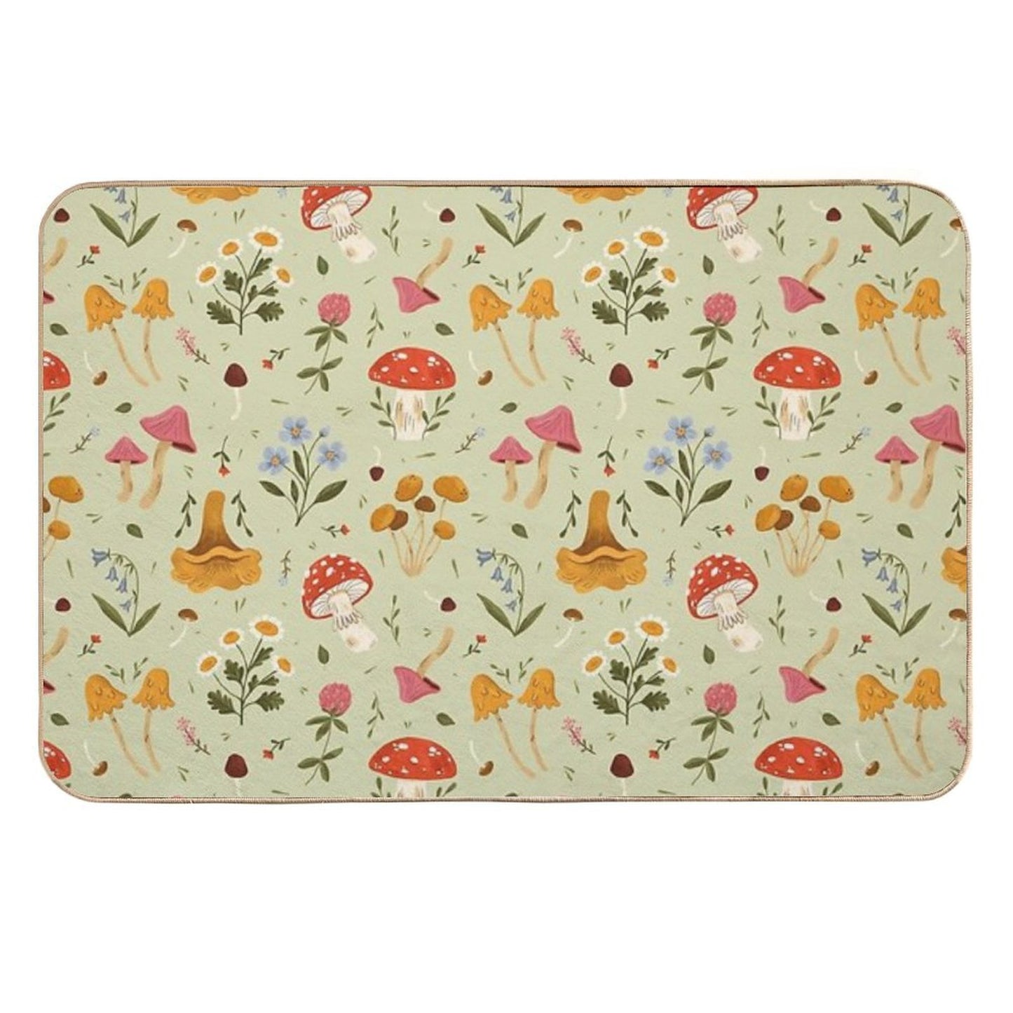 Mushrooms And Wildflowers  Easy To Clean Bath Mat