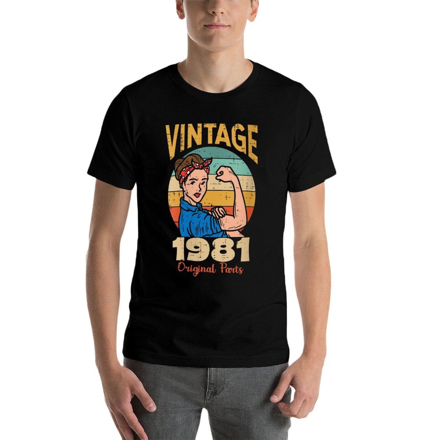 Womens Vintage 1981 Rosie Riveter 40th Birthday Gift For Women  Rolled Sleeves T-Shirt