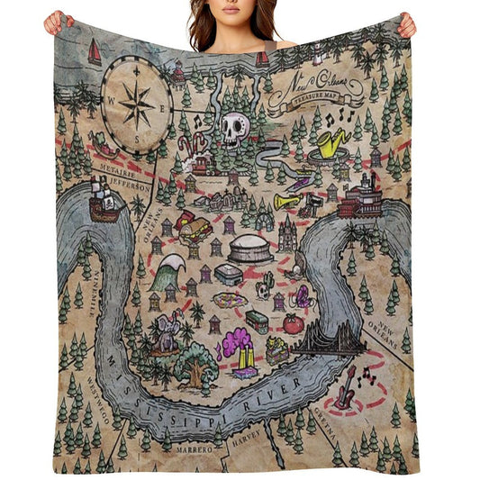 New Orleans Treasure Map Quick-dry Throw Blanket