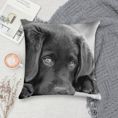 Black Lab Puppy - Chocolate Lab Puppy - Black & White Puppy Soft High-Density Material Throw Pillow