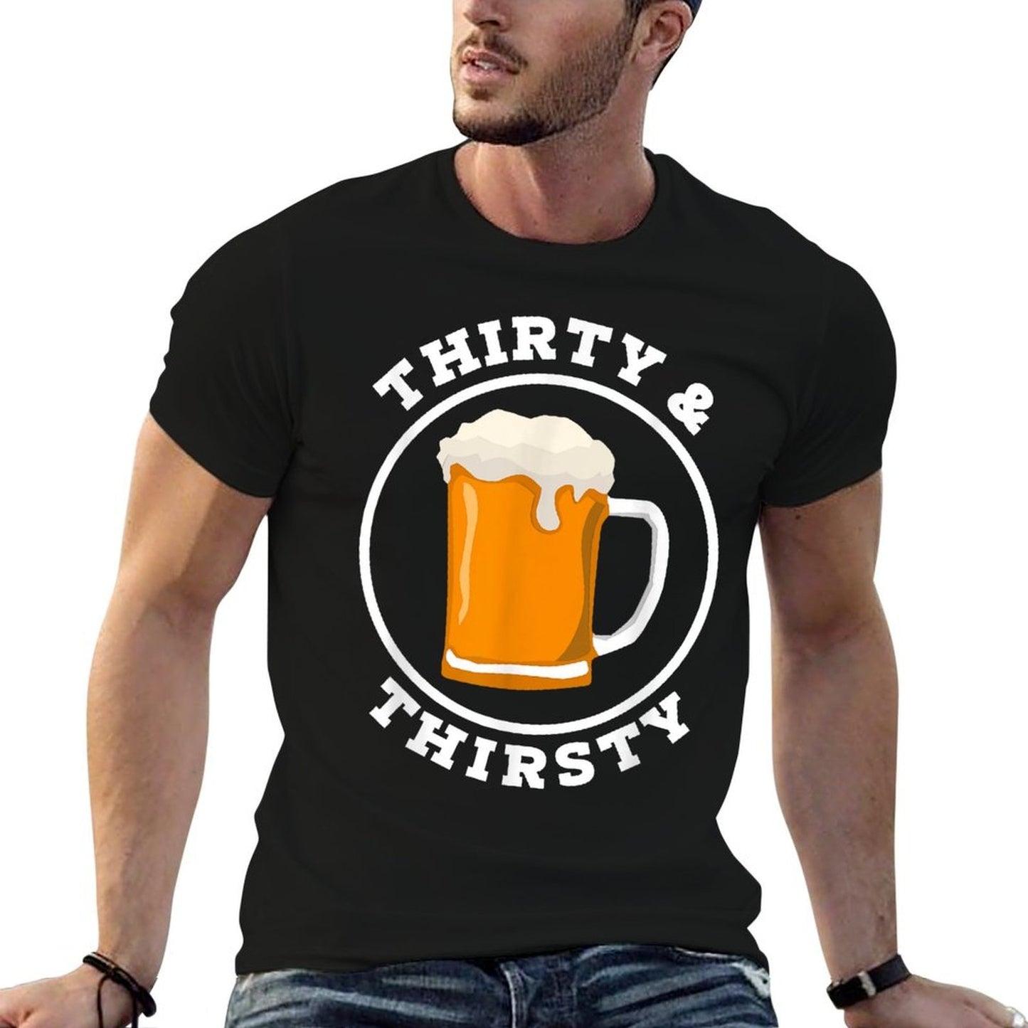 Funny 30th Birthday I 1990 Thirty And Thirsty I Beer  Wrinkle-resistant T-Shirt