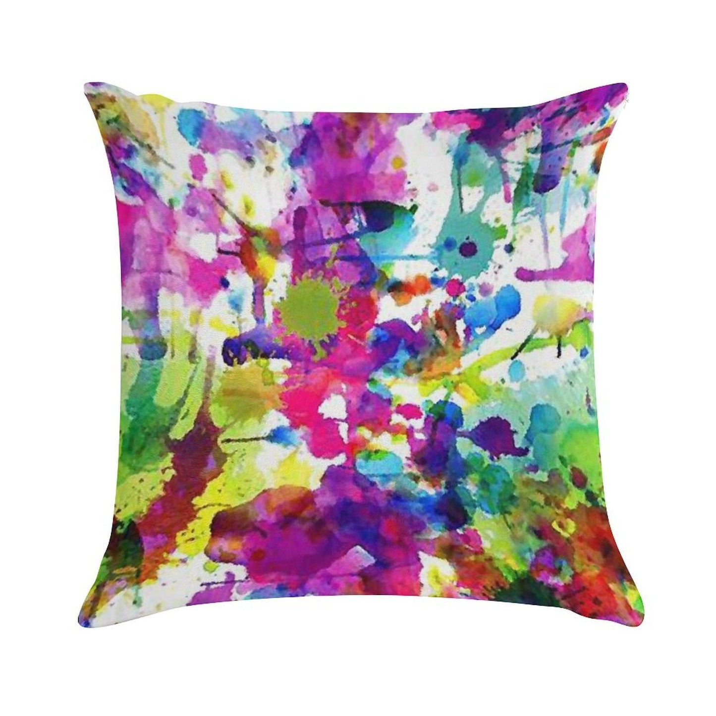 Bright Paint Splatter Squares Soft Reinforced Edging Throw Pillow
