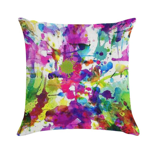 Bright Paint Splatter Squares Soft Reinforced Edging Throw Pillow