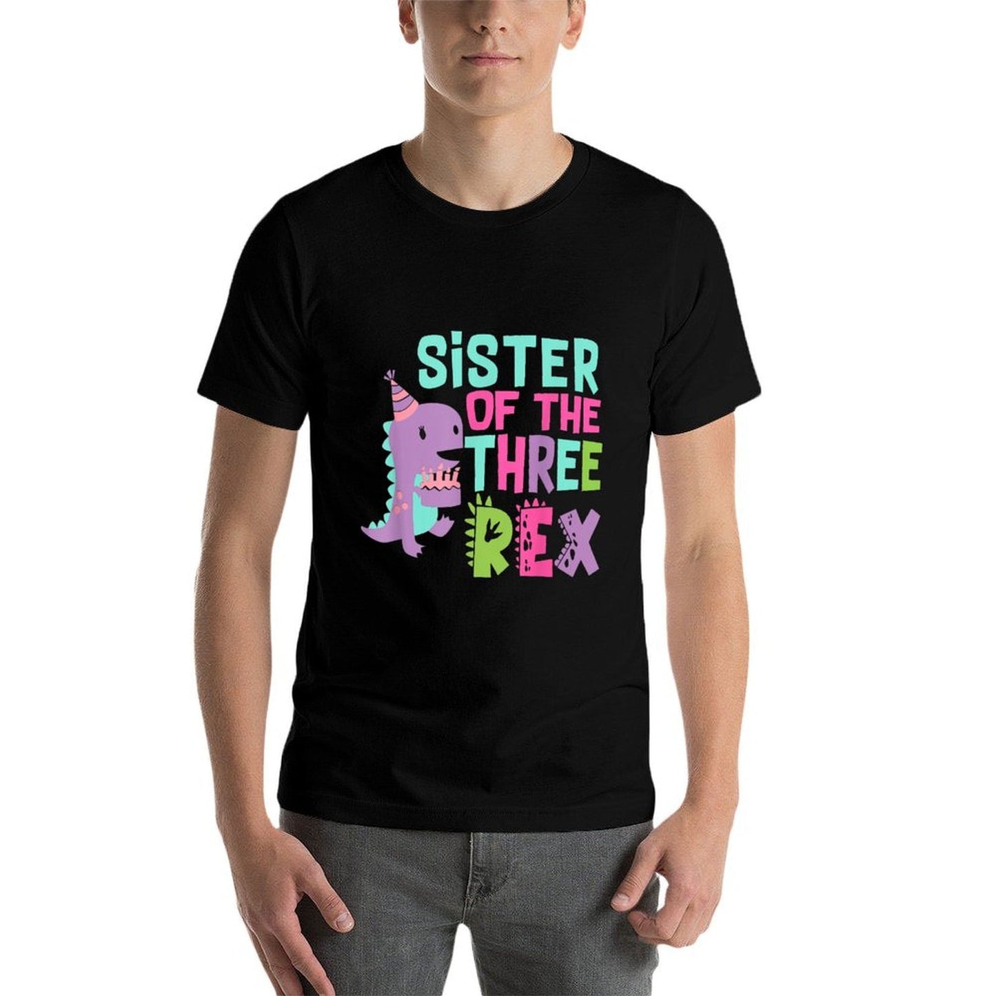 Sister of The Three Rex Birthday Dinosaur Family Matching  High-quality Stitching T-Shirt
