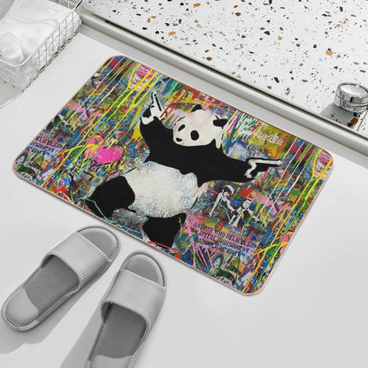 Panda With Guns Stick Em Up - Pop Street Art Banksy  Toxin-Free Bath Mat