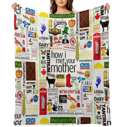 How I Met Your Mother Collage Poster Iconographic - Infographic (White) Durable Throw Blanket