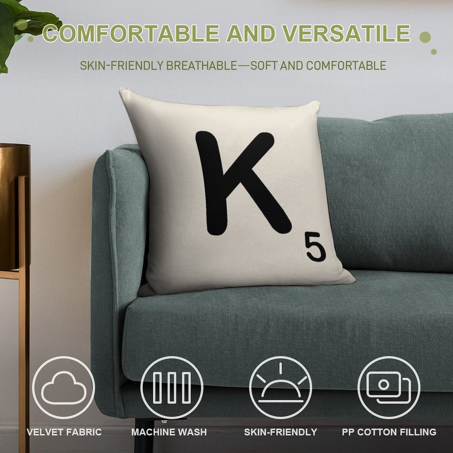 Scrabble Tile K Soft Short Plush Fabric Throw Pillow