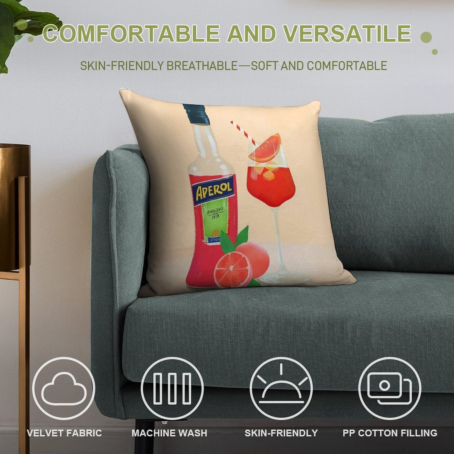 Aperol Orange Soft Hidden Zipper Throw Pillow