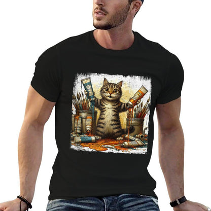 Cat And Oil Paint Design For Painters And Artists  Polyester Blend T-Shirt