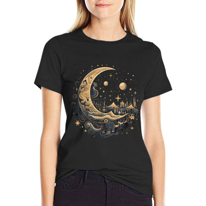 Galaxy Night Sky Moon Lunar Stars Love  Wrinkle-resistant T-Shirt