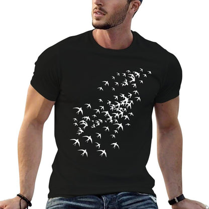 Flock of Flying Birds - Swarm of Swallows for Nature Lovers  Trendy Pattern T-Shirt