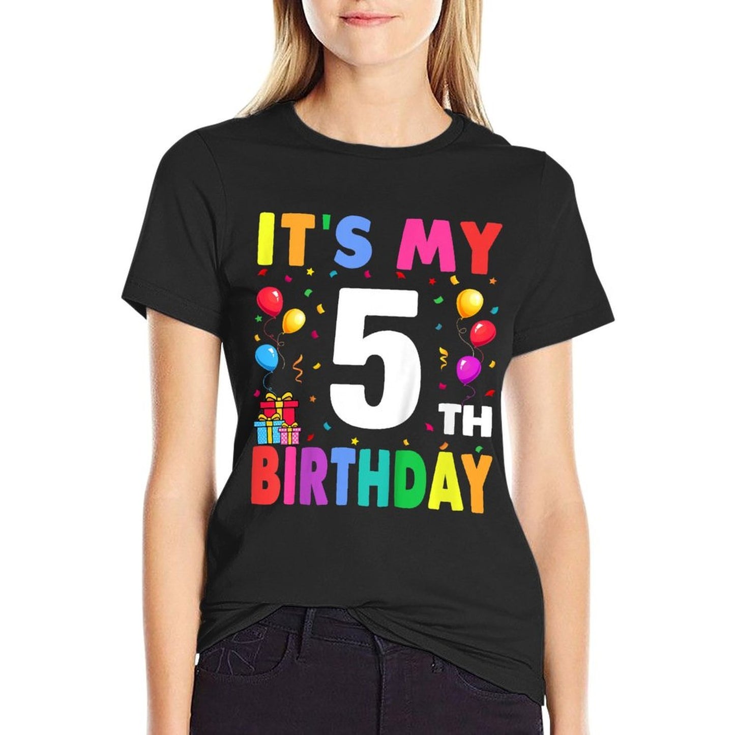 It&#39;s My 5th Birthday 5 Five Happy Birthday Boys Or Girls  Oversized Silhouette T-Shirt