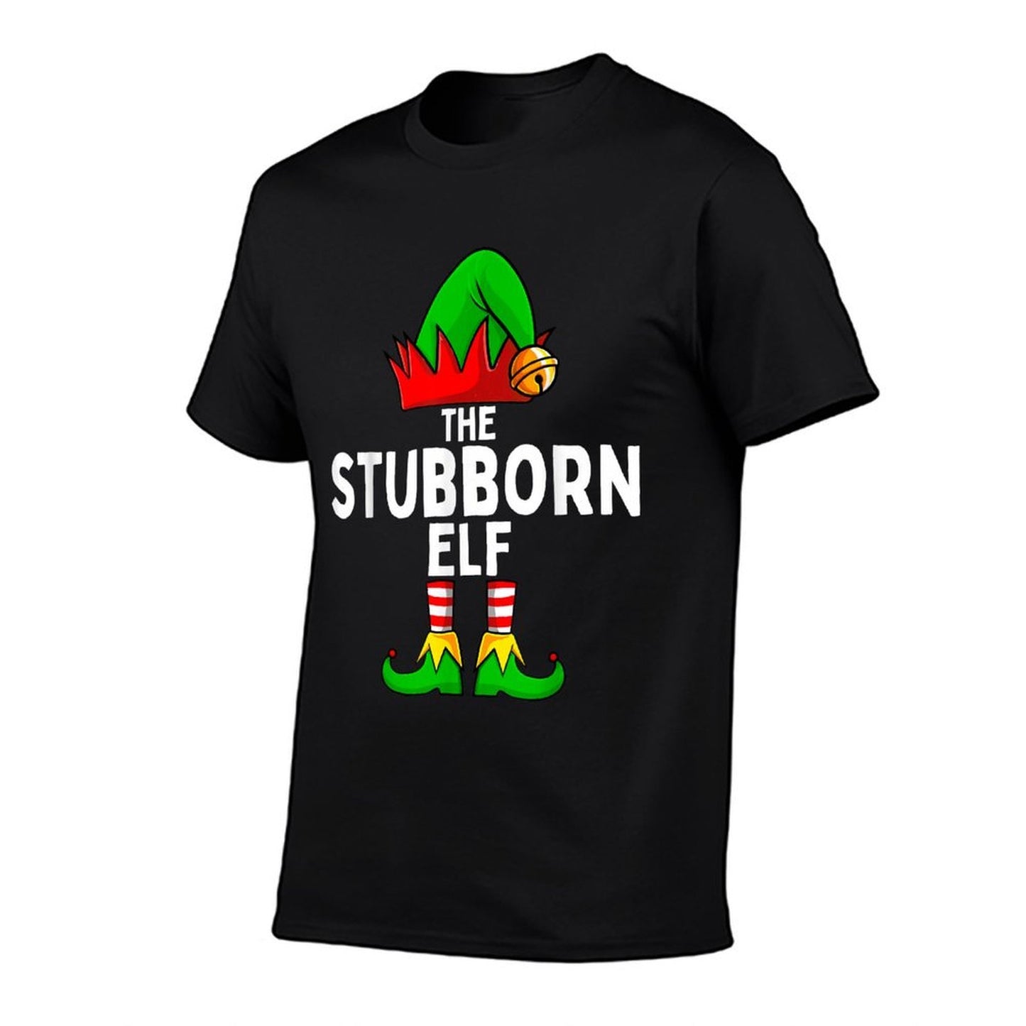 Stubborn Elf Matching Family Christmas  Ribbed Collar T-Shirt