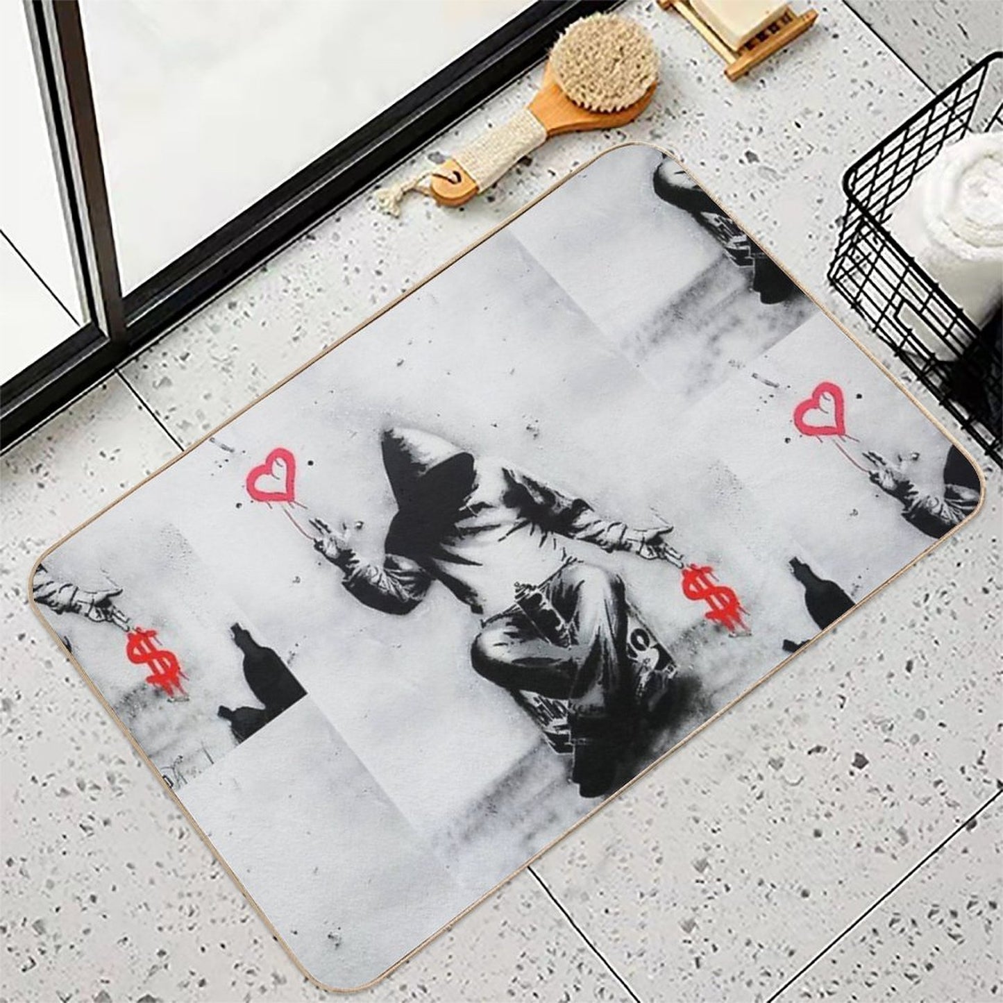Banksy Love Over Money Iconic Street Art  Eco-Friendly Bath Mat