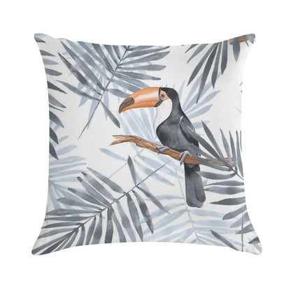 Palm Leaves And Toucan Soft Shrink-Resistant Throw Pillow