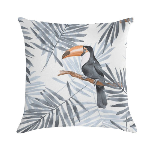 Palm Leaves And Toucan Soft Shrink-Resistant Throw Pillow