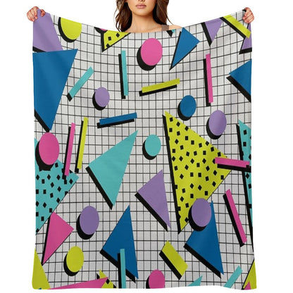 Totally Tubular! Retro 80s Memphis Style Inspired Geometric Print Plush Throw Blanket