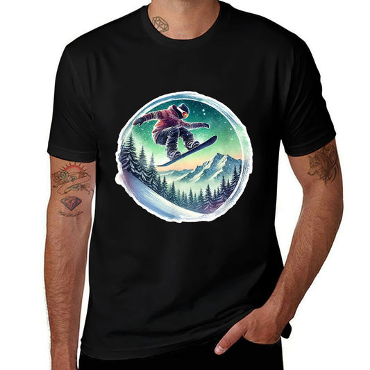 Snowboarder's Twilight Ride  Ribbed Collar T-Shirt