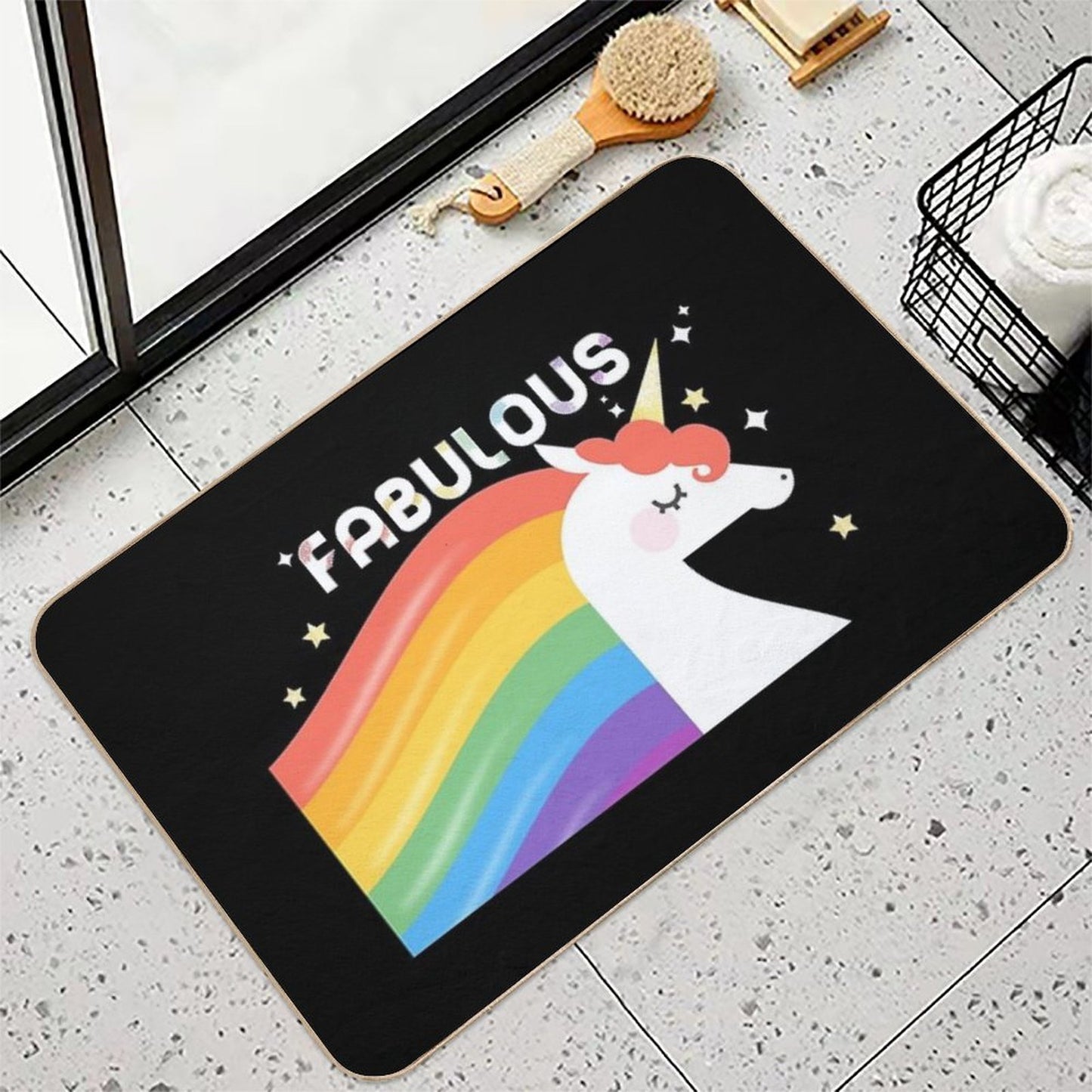 Fabulous Sparkling Rainbow Unicorn  Repositionable Bath Mat