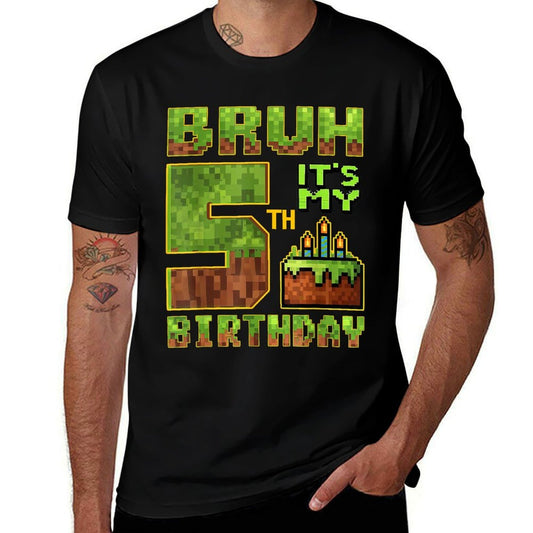 Birthday Boy 5 Year Old Bruh Its My 5th Bday Gamer Pixel  Lightweight T-Shirt