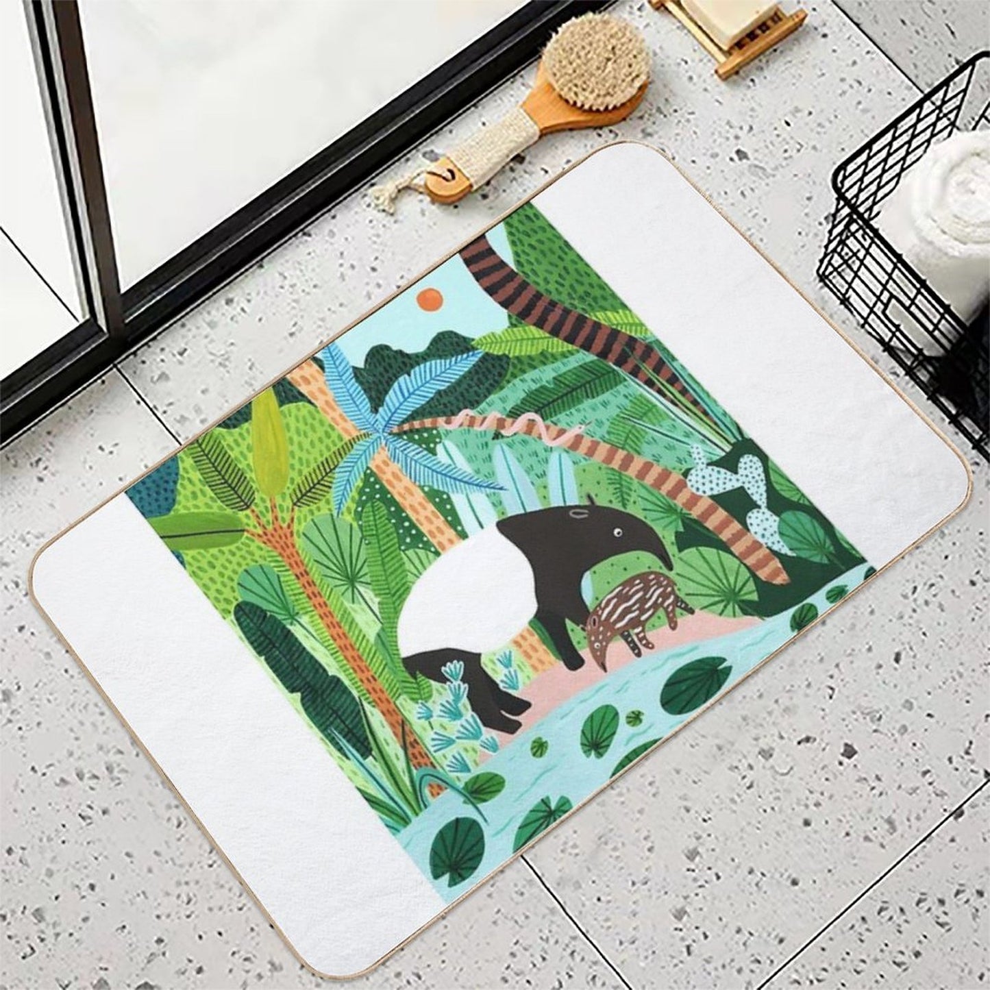 Malayan Tapir & Baby Print  Slip-Resistant Bath Mat