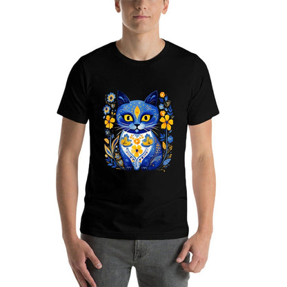 Ukraine Cat Floral Vintage Ukrainian Vyshyvanka Style Comfortable T-Shirt