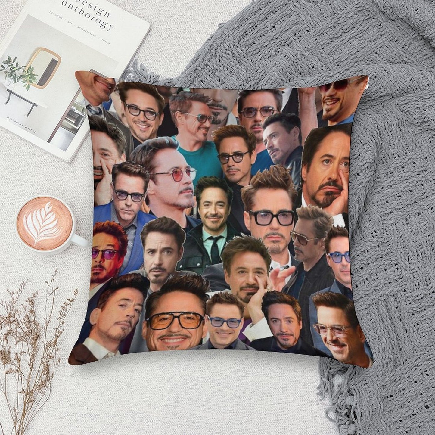 Robert Downey Jr. Photo Collage Soft Warmth Comfort Throw Pillow