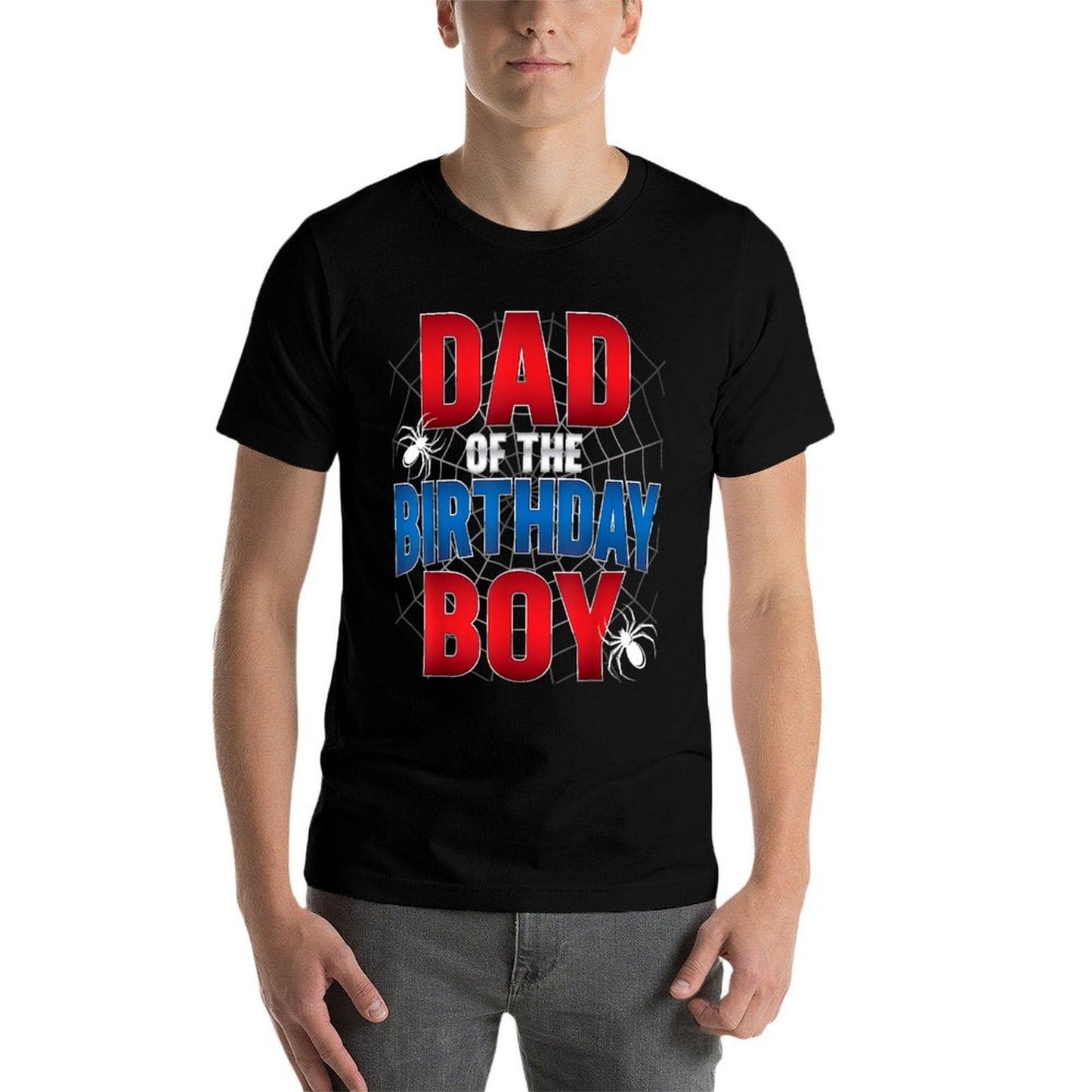 Dad Of The Birthday Boy Matching Family Spider Web  Stretchy T-Shirt
