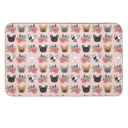 French Bulldog Faces Pattern Pink Cute Dogs  Rapid-Drying Bath Mat