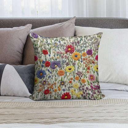 Embroidered Wildflowers Soft High-Density Material Throw Pillow
