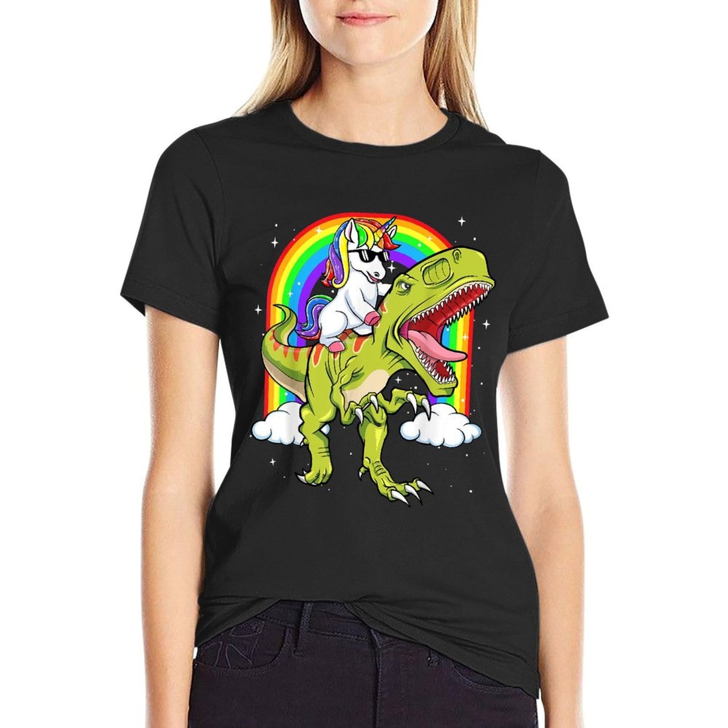 Rainbow Unicorn Riding T Rex - Dinosaur Boys Girls Men Women  Eco-friendly Material T-Shirt