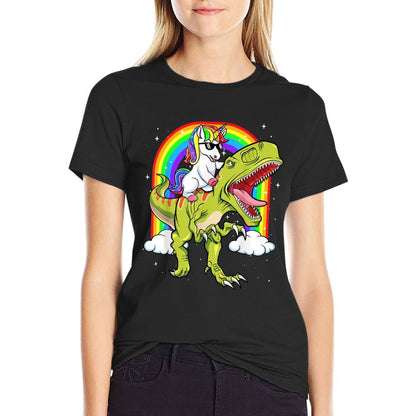 Rainbow Unicorn Riding T Rex - Dinosaur Boys Girls Men Women  Eco-friendly Material T-Shirt