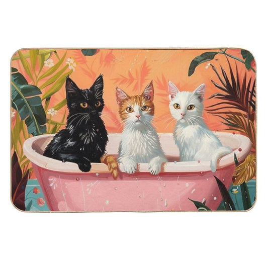 3 Cats In The Bathroom Illustration  Long-Lasting Bath Mat