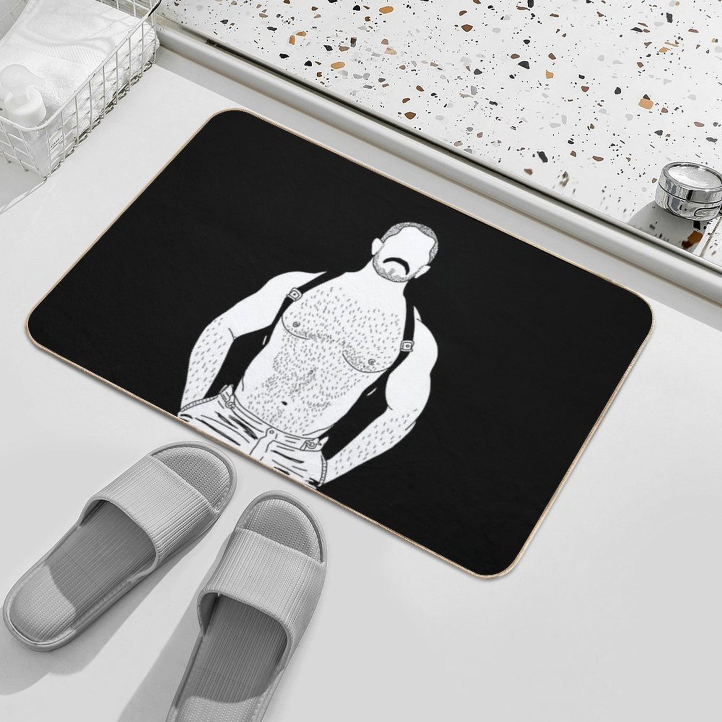 Gay Muscle Bear with Suspenders  Toxin-Free Bath Mat