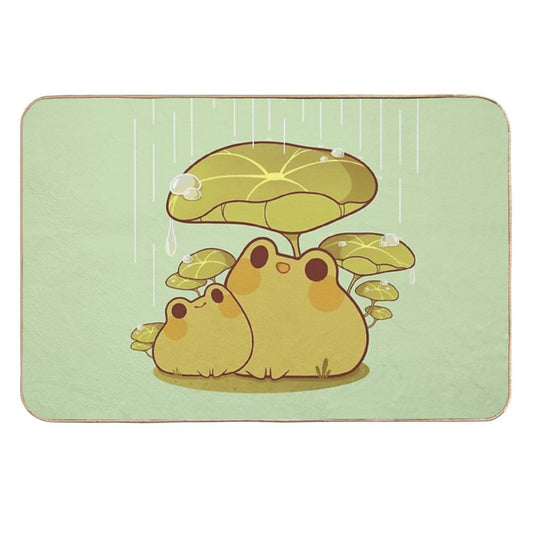 Froggies Together in The Rain  Absorbent Bath Mat
