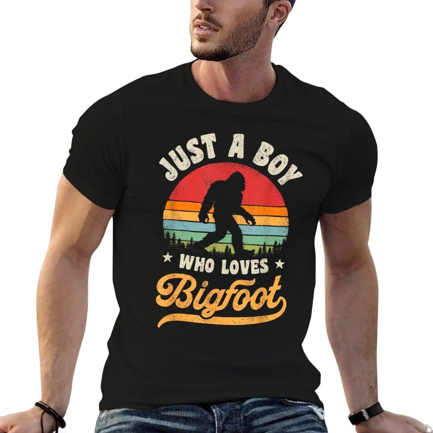 Bigfoot Just A Boy Who Loves Sasquatch Funny Retro Vintage  Polyester Blend T-Shirt