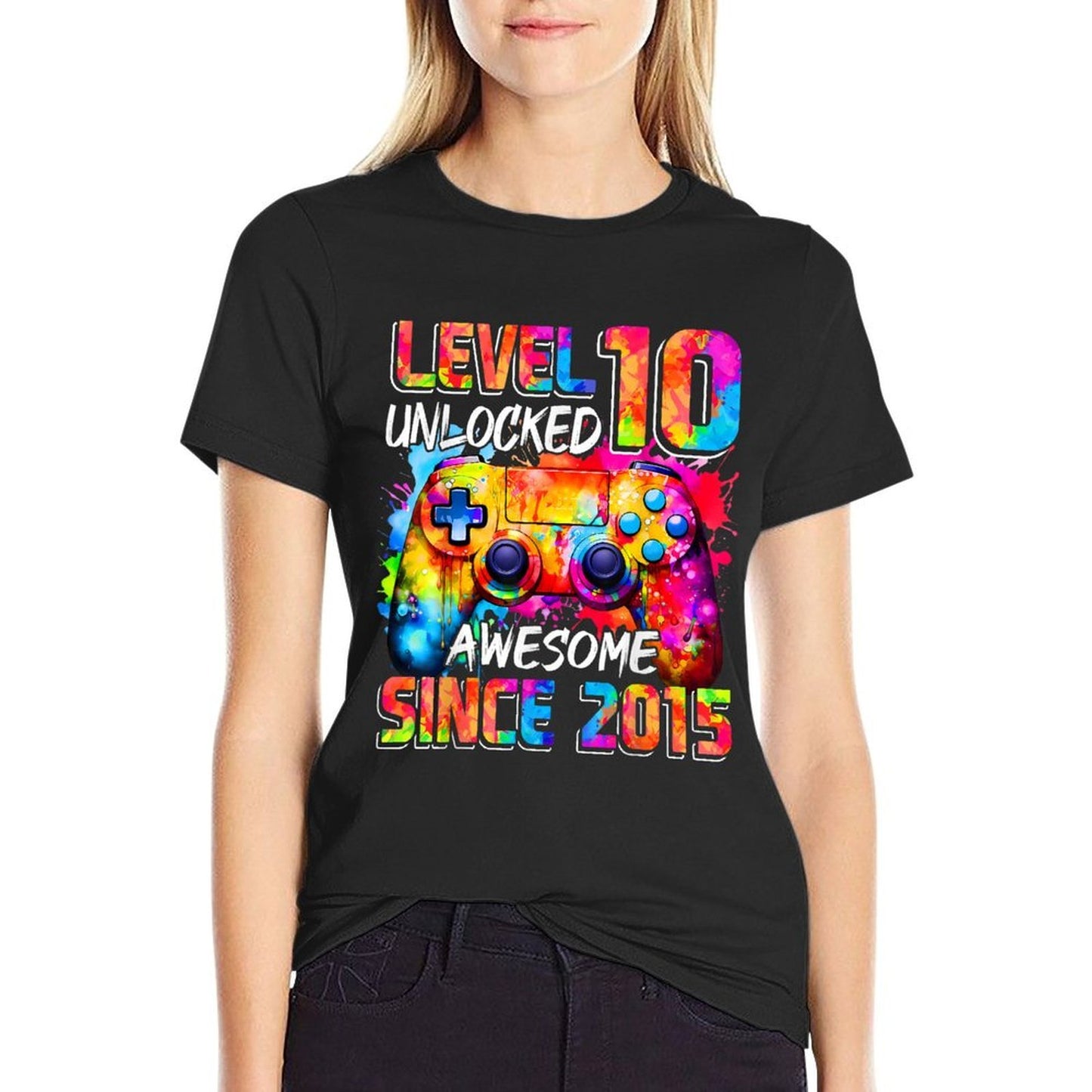 Level 10 Unlocked Awesome Since 2015 10th Birthday Gaming  Easy-care T-Shirt