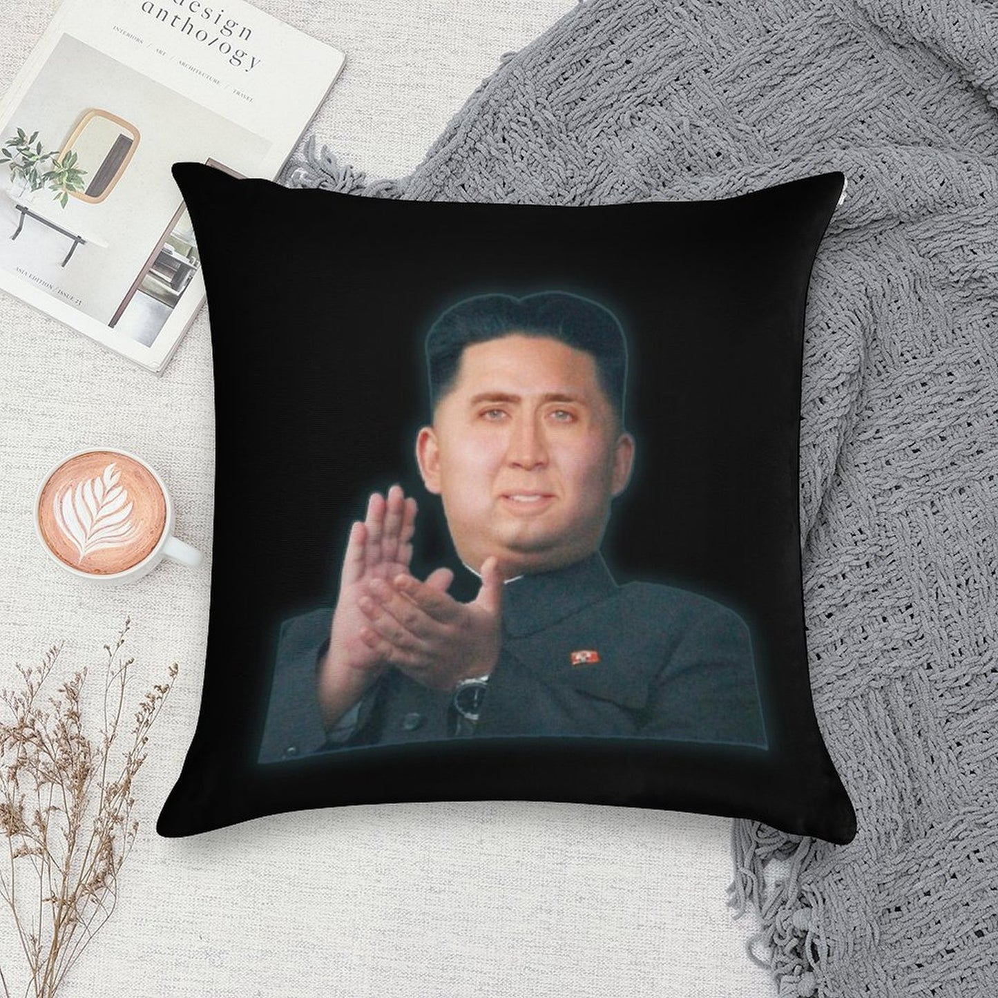 Nicolas Cage Supreme Leader - Nicholas Cage - Nick Cage - Nic Cage Soft Easy Maintenance Throw Pillow