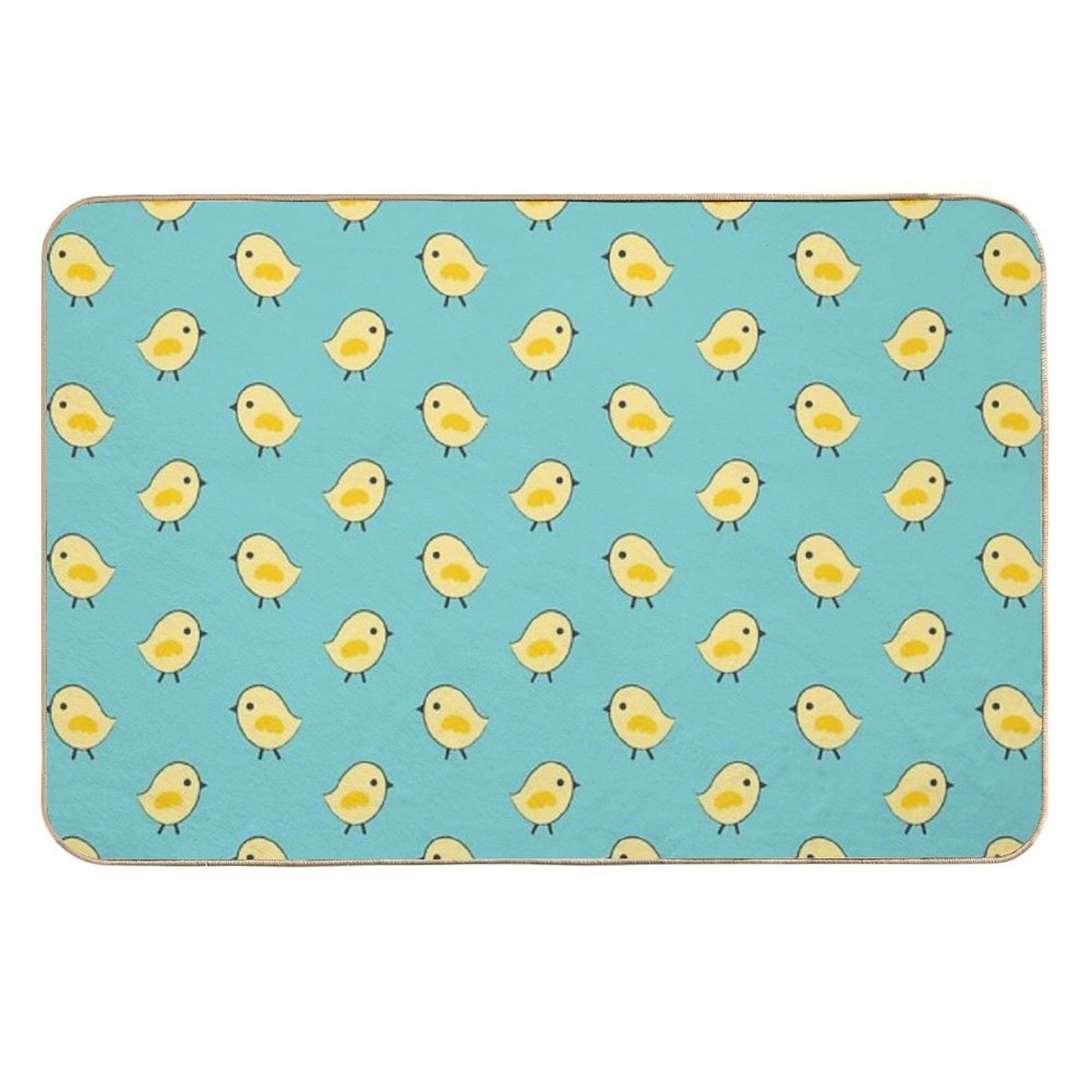 Busy Chicks Pattern - Yellow on Aqua Blue  Pet-Safe Bath Mat