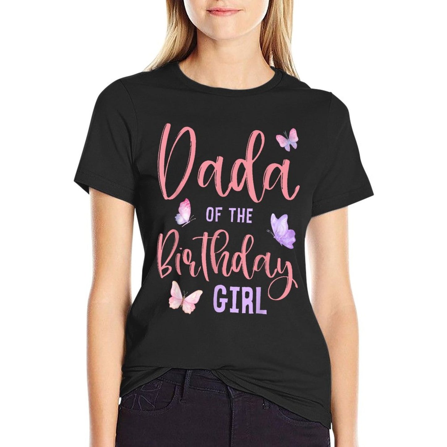 Dada of The Birthday Girl Butterfly Party Matching Family  Oversized Silhouette T-Shirt