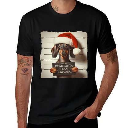 Funny Dachshund Christmas Dear Santa I Can Explain Weiner  Tagless Design T-Shirt