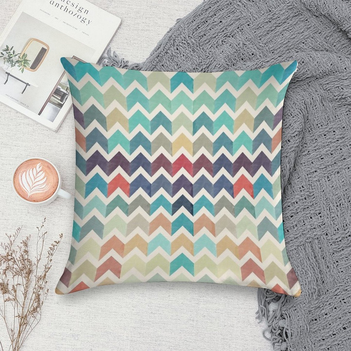Watercolor Chevron Pattern Soft Reinforced Edging Throw Pillow