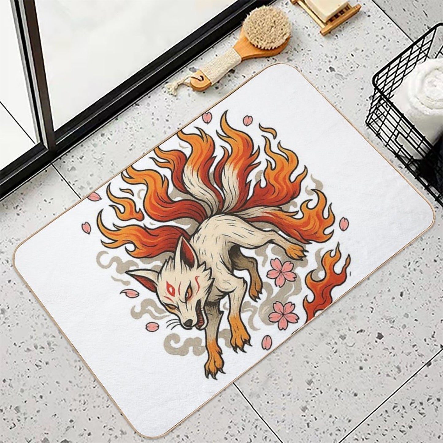 Nine-Tailed Kitsune — Battle Spirit Flame - Japanese Tattoo Style  Long-Lasting Bath Mat
