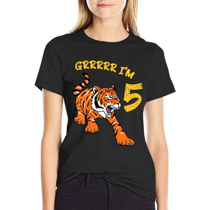 Kids 5th Birthday Tiger Grrrrr I'm 5 Year Old Boy Girl  Soft T-Shirt