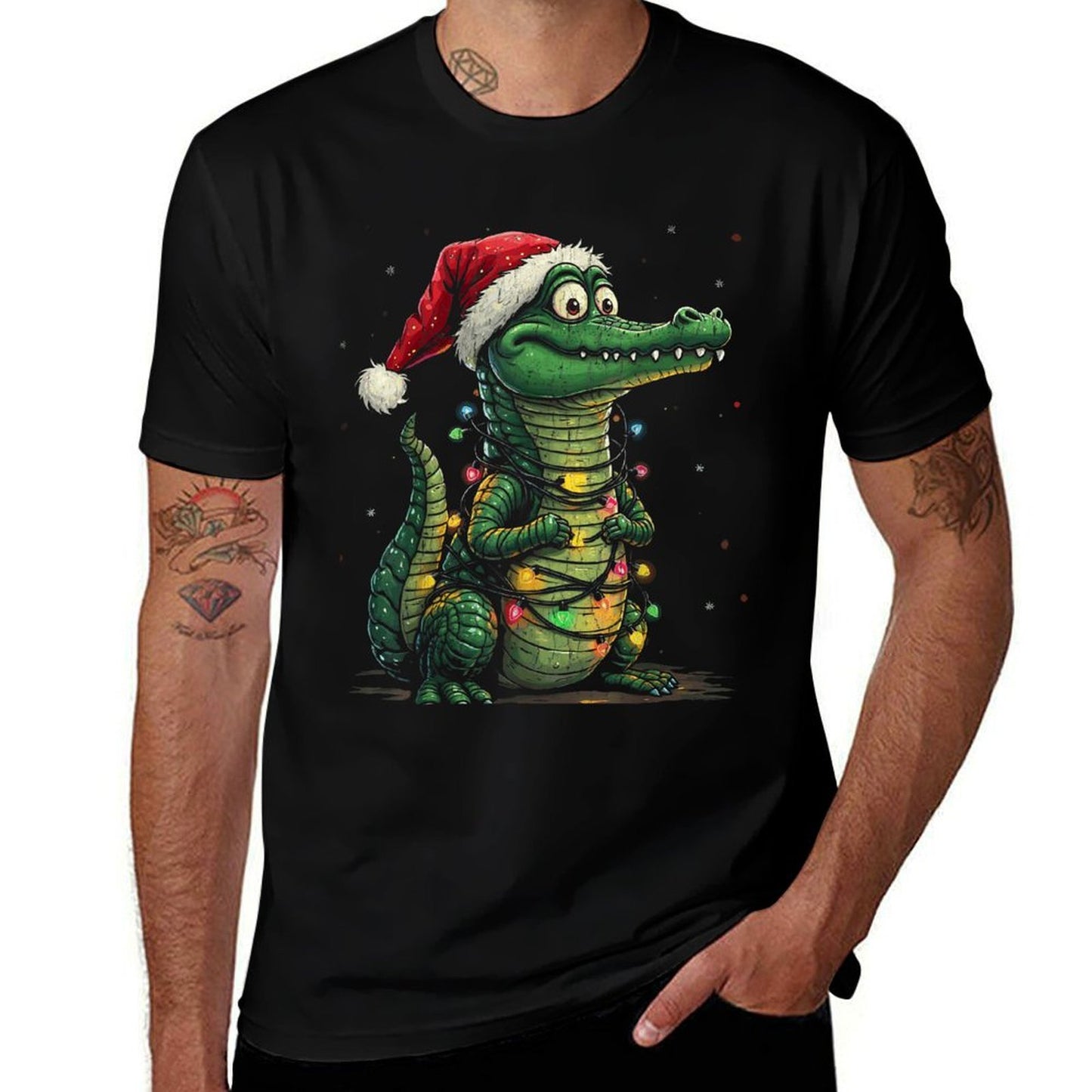 Funny Christmas Gator Santa Alligator With Santa Hat  Moisture-wicking T-Shirt