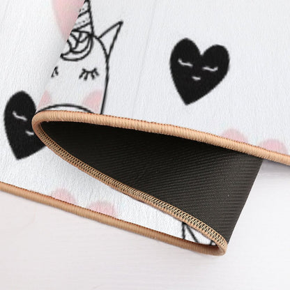 Lovely Unicorns And Hearts - Pink, Black, Grey  Gray  Non-Slip Bath Mat
