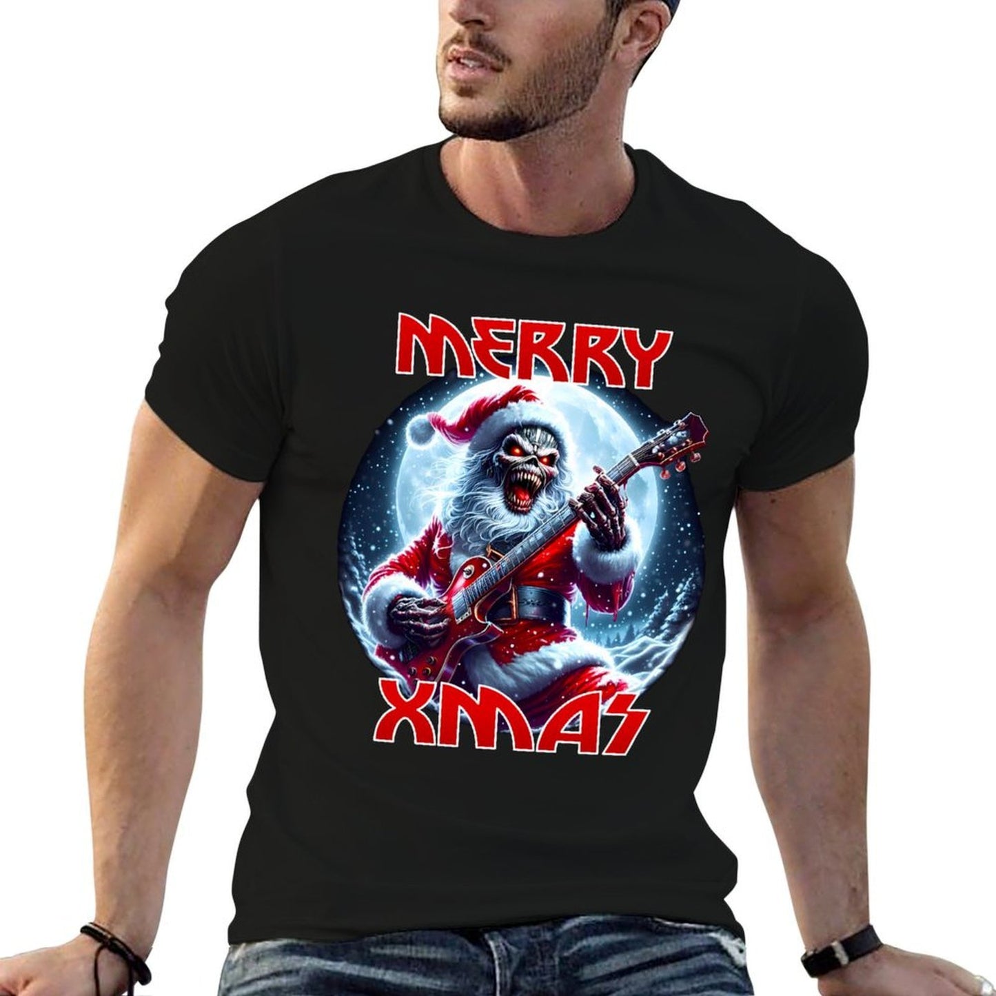 Merry Christmas Heavy Metal Band Death Metal Vintage Santa  Versatile T-Shirt