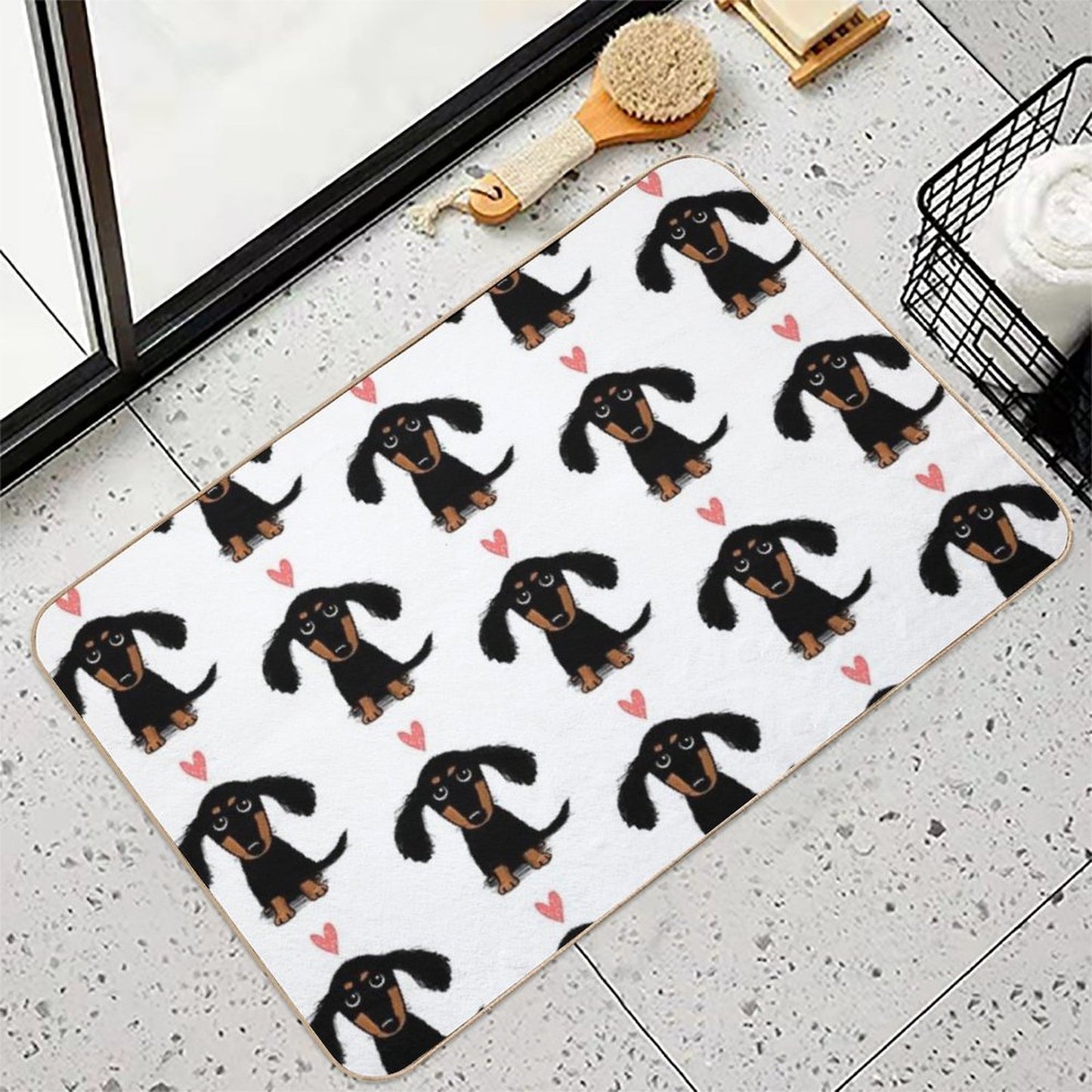 Dachshund Puppy Love  Cute Black And Tan Wiener Dog with Heart  High-Traffic Bath Mat
