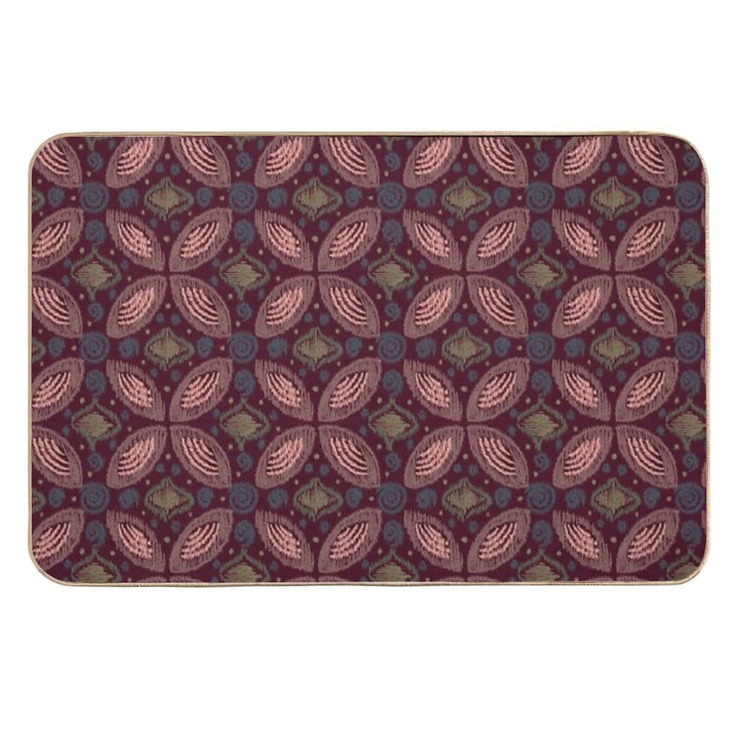 Textured Ikat Floral Swirl  Earth-Toned Abstract Ethnic Pattern  Rapid-Drying Bath Mat