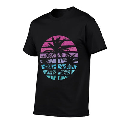 Palm Tree Retro Sunset Summer Beach Vintage Tropical Graphic  Durable T-Shirt